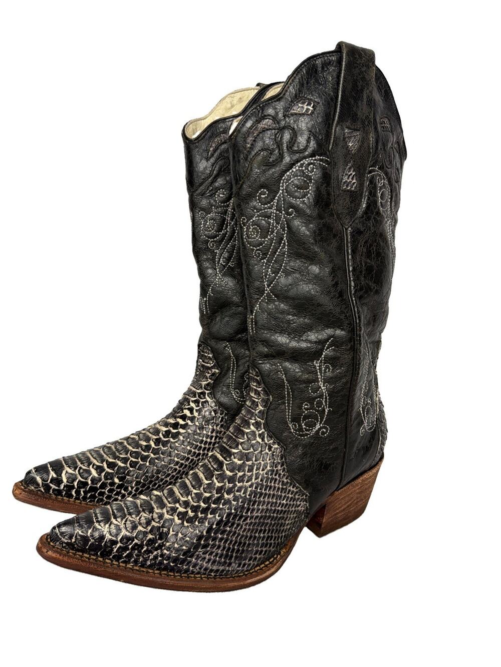 J.B. Dillon Men's Reserve Python JBR 1646 Black Cowboy Western Boots Size 9.5 B